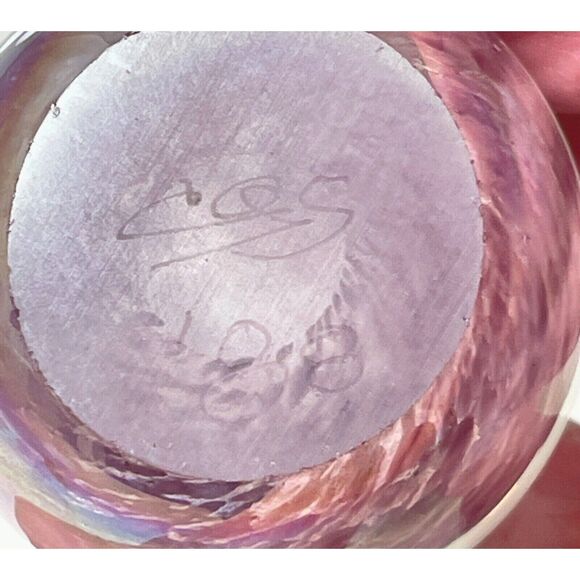 Glass Eye Studio GES Paperweight Iridescent Egg Shaped Pink White Signed Dated - Picture 7 of 9